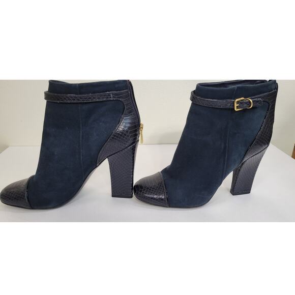 Tory Burch Heels Gracie Bootie Women's Navy Suede & Leather Shoe Size 9 - Picture 4 of 13